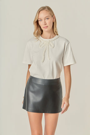 ENGLISH FACTORY - Pearl-Embellished Bow T-Shirt - TOPS available at Objectrare