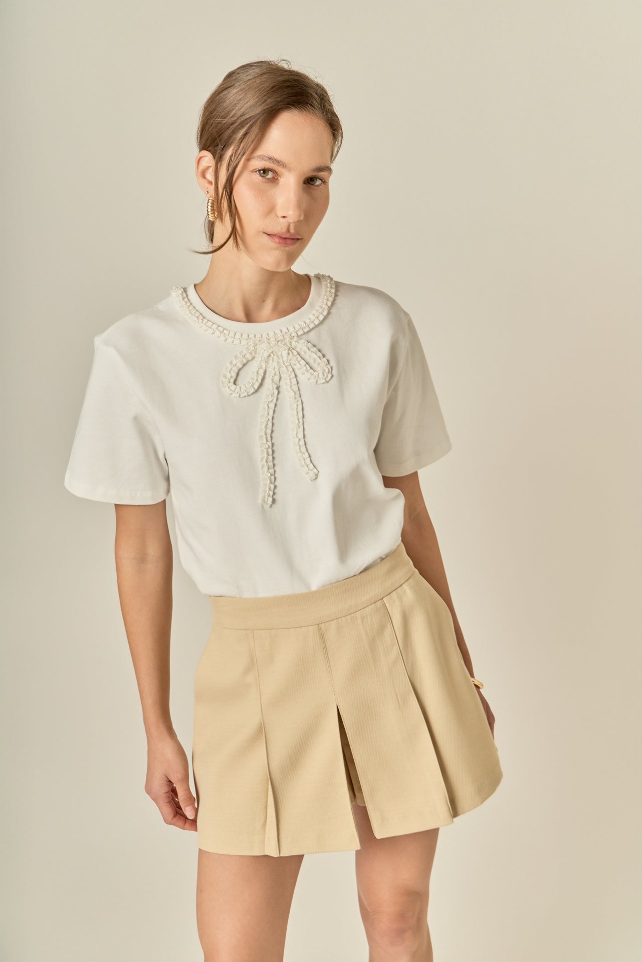 ENGLISH FACTORY - Pearl-Embellished Bow T-Shirt - TOPS available at Objectrare