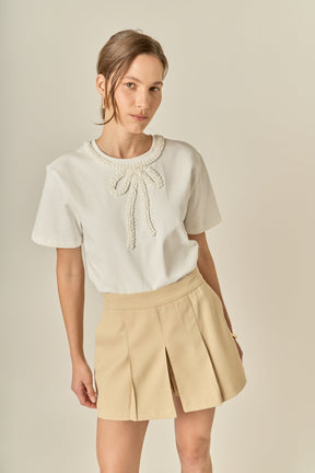ENGLISH FACTORY - Pearl-Embellished Bow T-Shirt - TOPS available at Objectrare