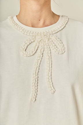 ENGLISH FACTORY - Pearl-Embellished Bow T-Shirt - TOPS available at Objectrare