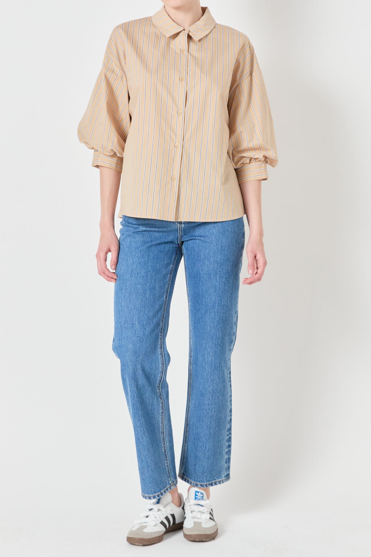 Poplin Striped Balloon Sleeve Shirt