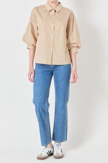 Poplin Striped Balloon Sleeve Shirt