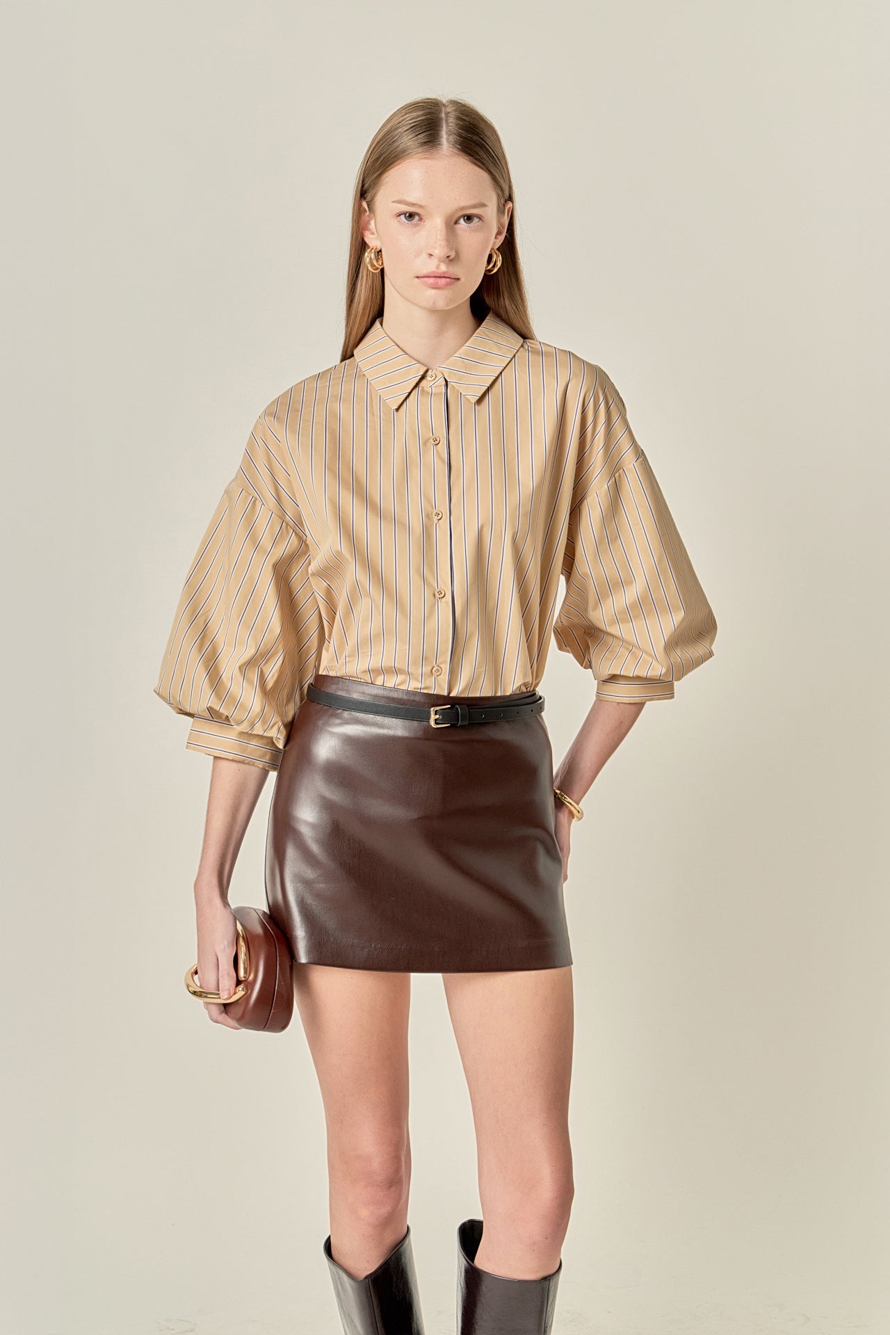 Poplin Striped Balloon Sleeve Shirt