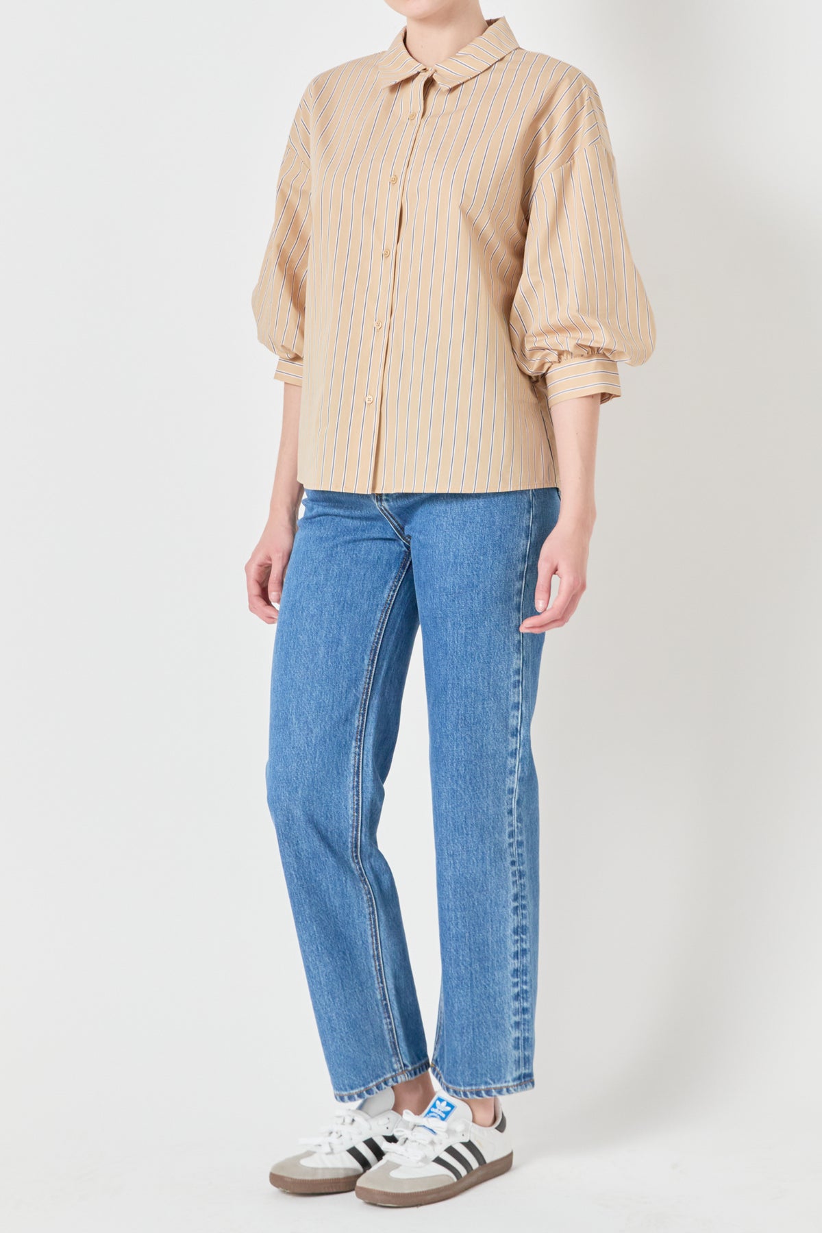 Poplin Striped Balloon Sleeve Shirt