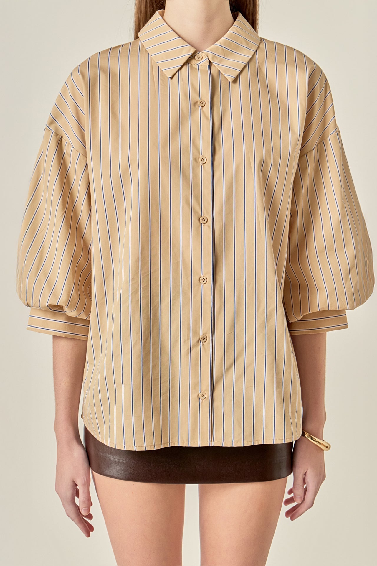 ENGLISH FACTORY - Poplin Striped Balloon Sleeve Shirt - TOPS available at Objectrare