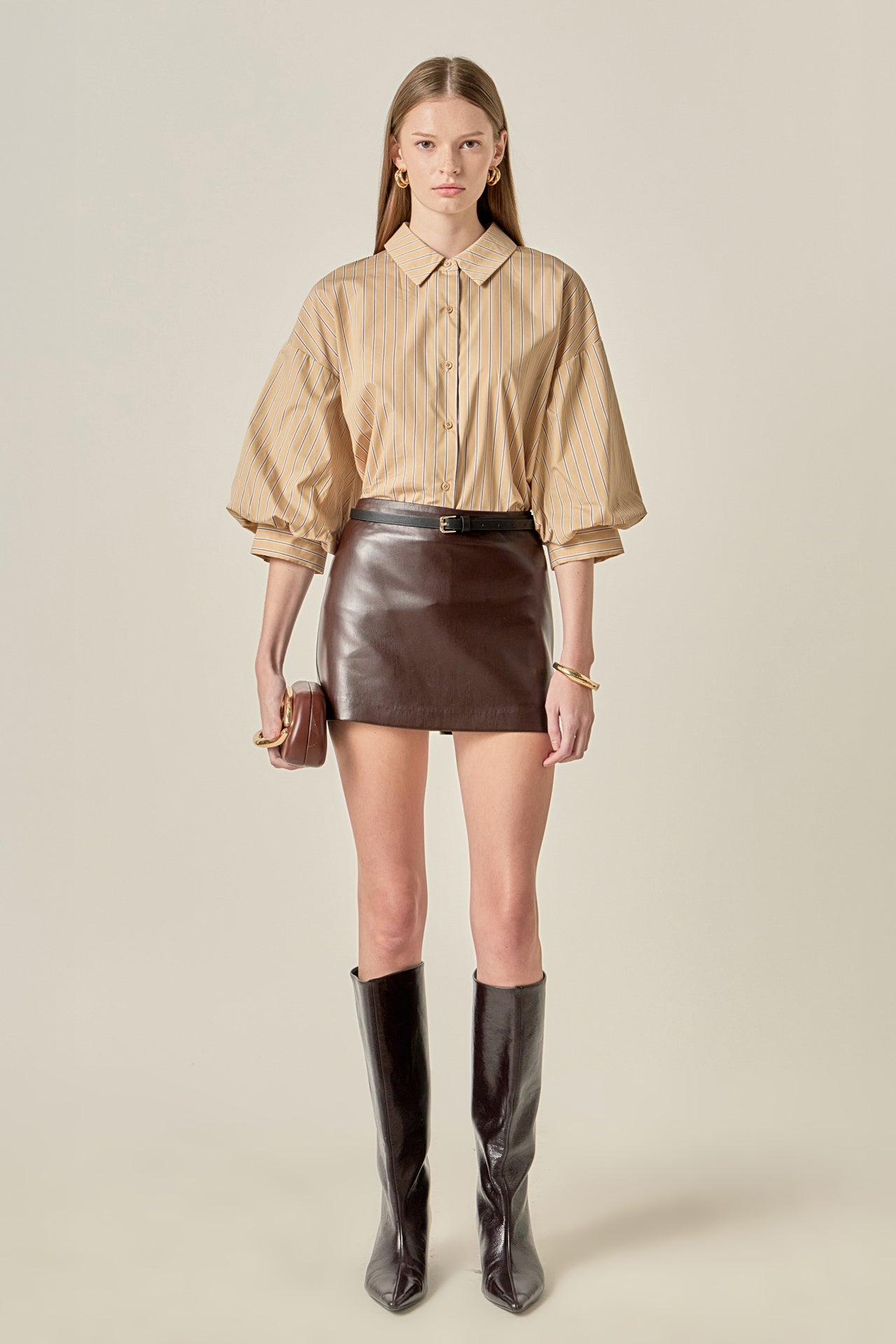 ENGLISH FACTORY - Poplin Striped Balloon Sleeve Shirt - TOPS available at Objectrare