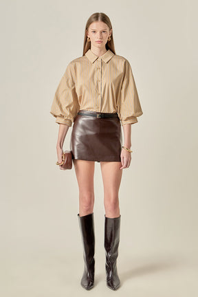 ENGLISH FACTORY - Poplin Striped Balloon Sleeve Shirt - TOPS available at Objectrare