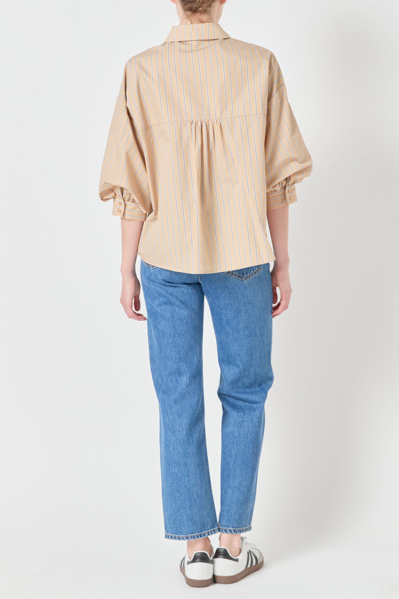 Poplin Striped Balloon Sleeve Shirt