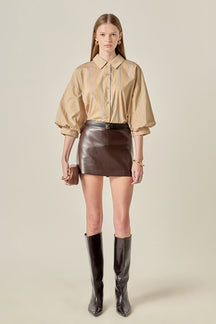 Poplin Striped Balloon Sleeve Shirt