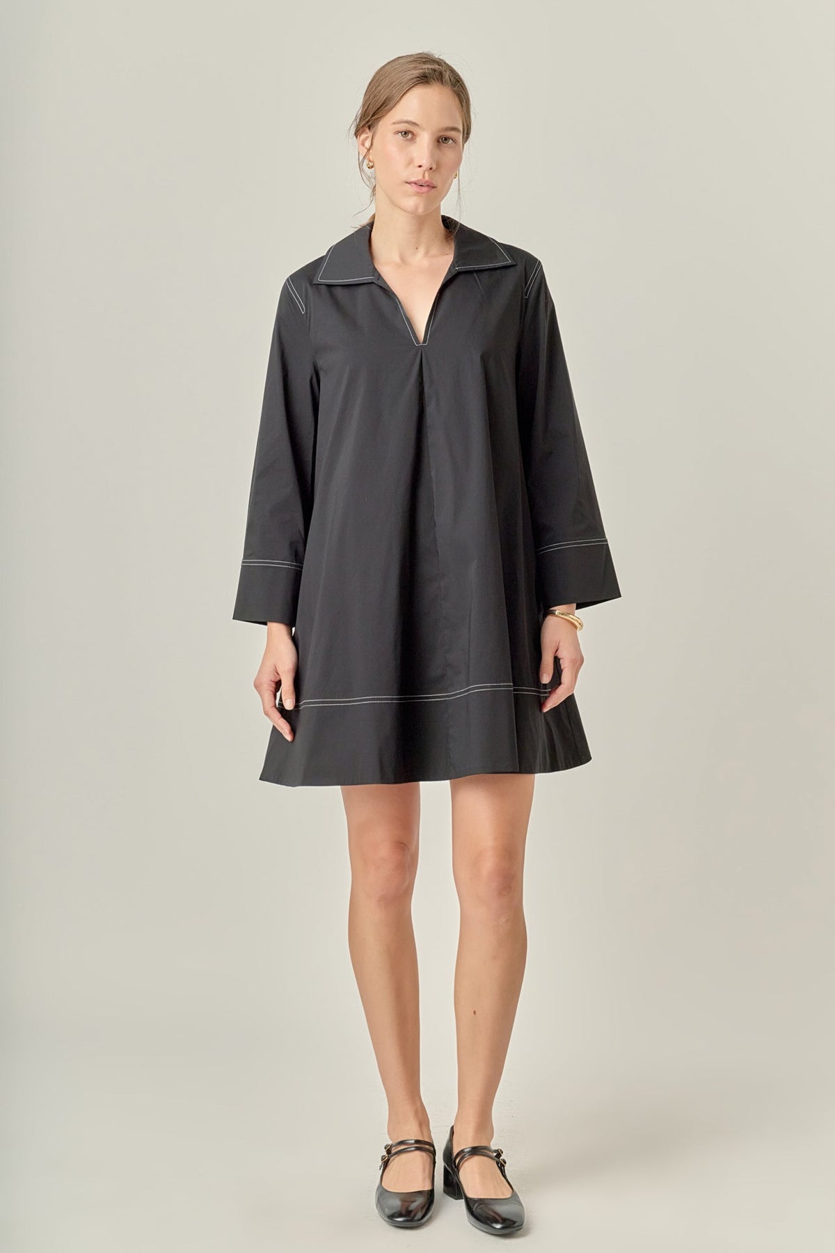 Contrast Stitch Detailed Mini Dress