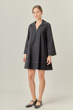ENGLISH FACTORY - Contrast Stitch Detailed Mini Dress - DRESSES available at Objectrare