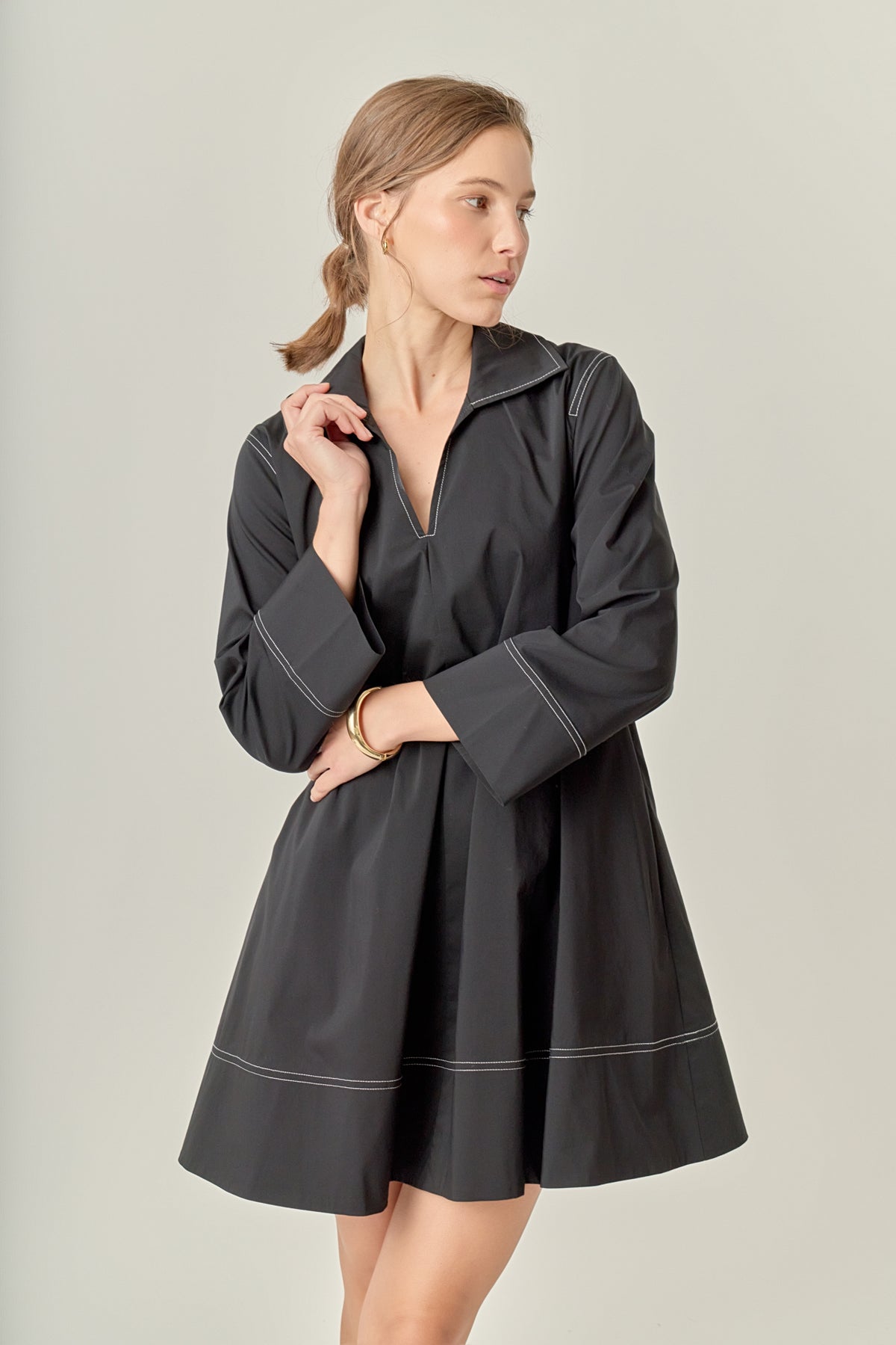 ENGLISH FACTORY - Contrast Stitch Detailed Mini Dress - DRESSES available at Objectrare