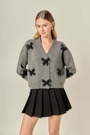 ENGLISH FACTORY - Beaded Bow Embellished Cardigan - SWEATERS & KNITS available at Objectrare