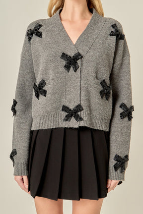 ENGLISH FACTORY - Beaded Bow Embellished Cardigan - SWEATERS & KNITS available at Objectrare