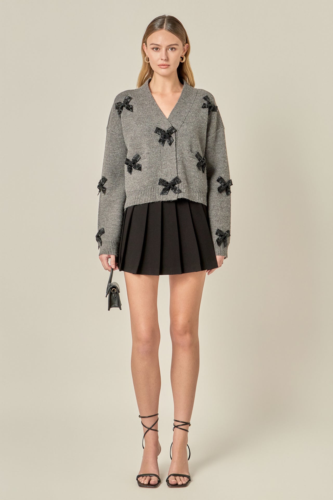 ENGLISH FACTORY - Beaded Bow Embellished Cardigan - SWEATERS & KNITS available at Objectrare
