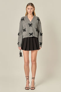 ENGLISH FACTORY - Beaded Bow Embellished Cardigan - SWEATERS & KNITS available at Objectrare