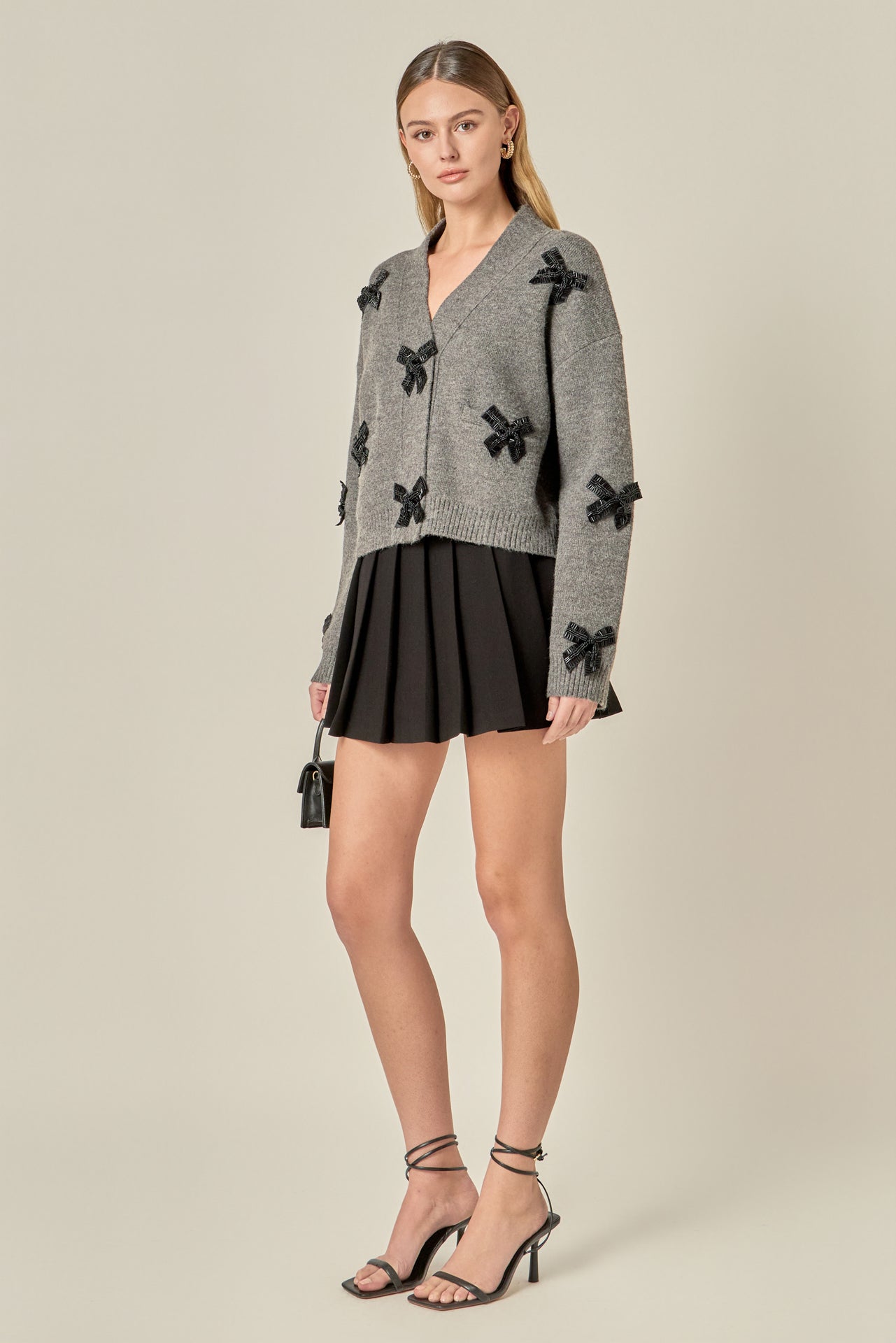 ENGLISH FACTORY - Beaded Bow Embellished Cardigan - SWEATERS & KNITS available at Objectrare