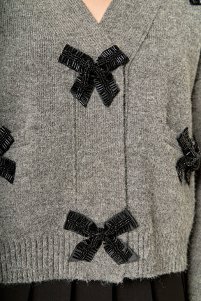ENGLISH FACTORY - Beaded Bow Embellished Cardigan - SWEATERS & KNITS available at Objectrare