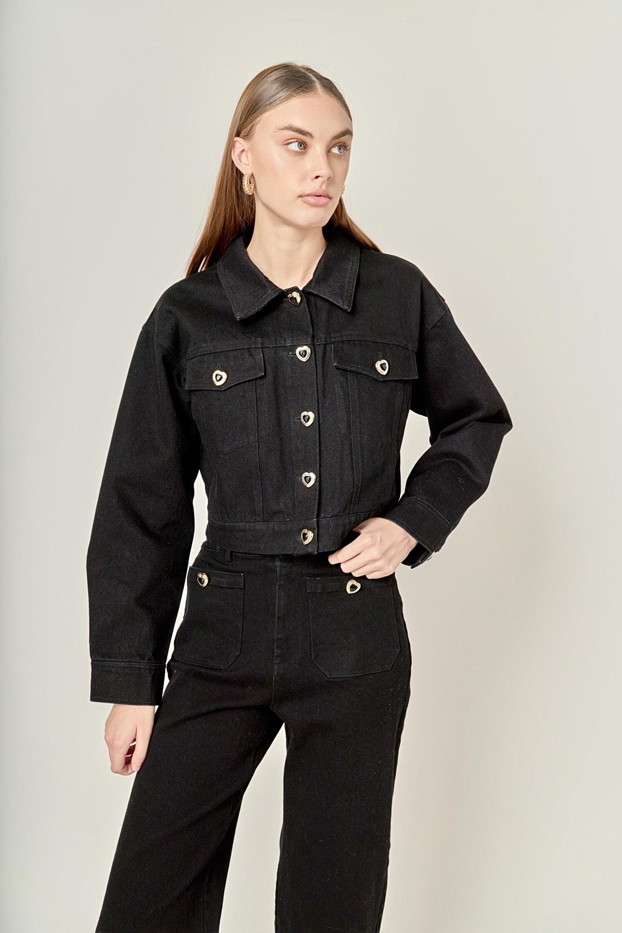 ENGLISH FACTORY - Heart Button Cropped Jacket - JACKETS available at Objectrare
