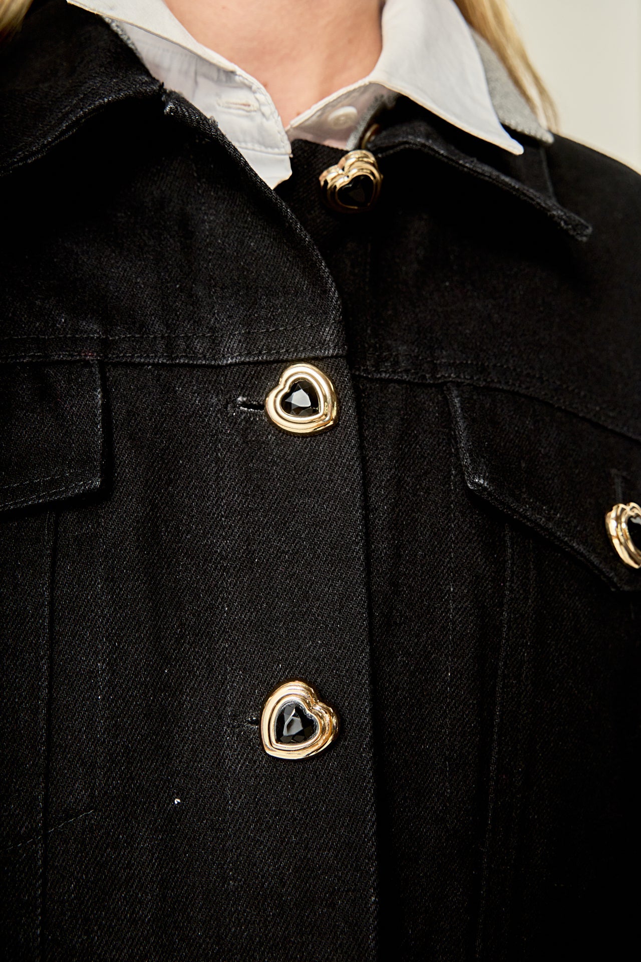 ENGLISH FACTORY - Heart Button Cropped Jacket - JACKETS available at Objectrare