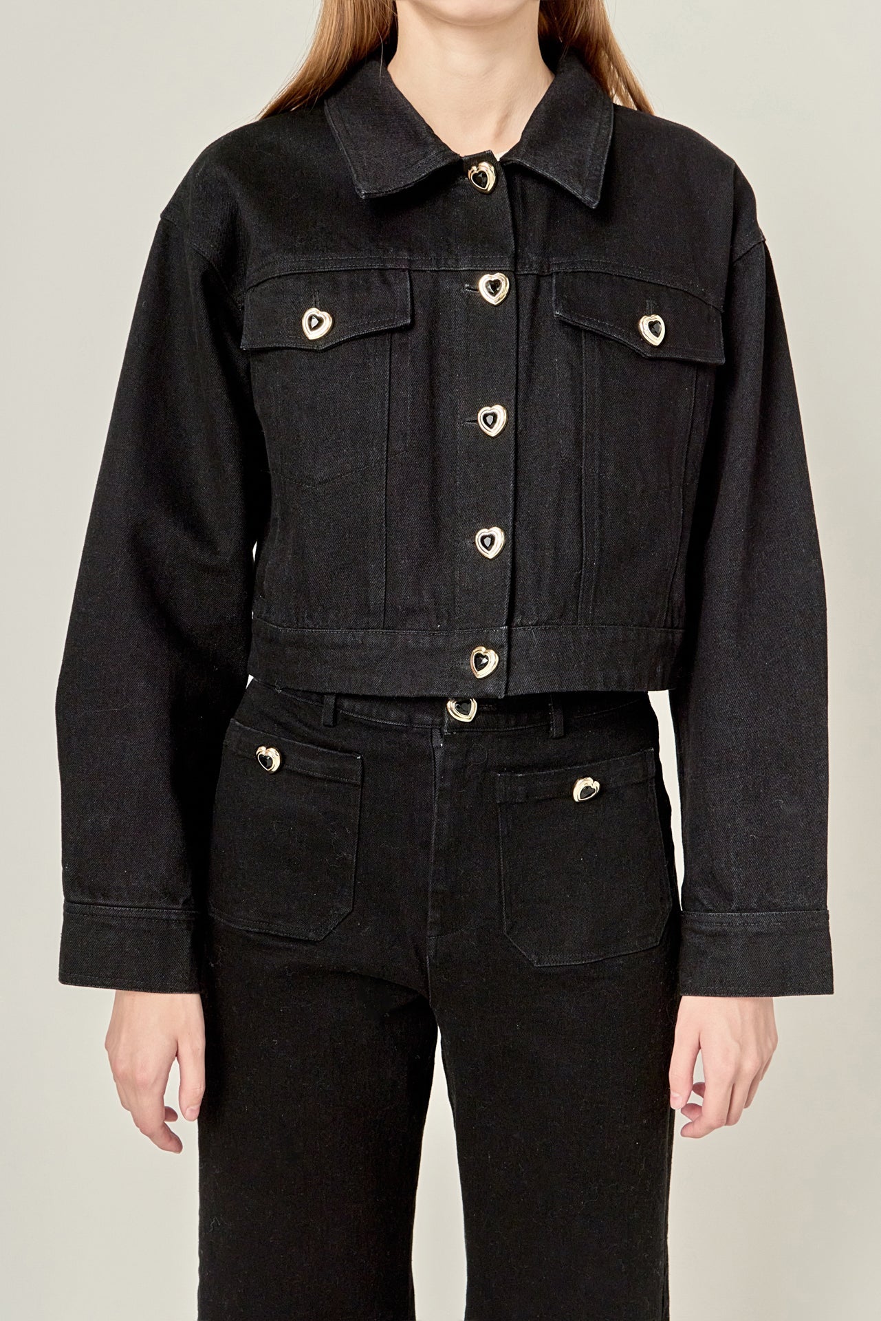 ENGLISH FACTORY - Heart Button Cropped Jacket - JACKETS available at Objectrare