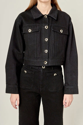 ENGLISH FACTORY - Heart Button Cropped Jacket - JACKETS available at Objectrare