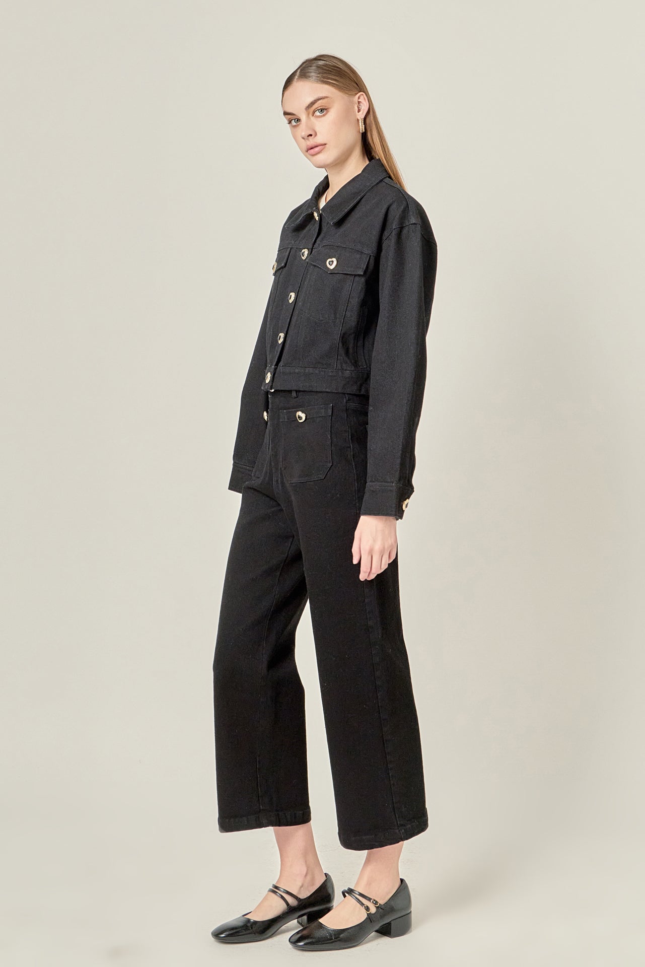 ENGLISH FACTORY - Heart Button Cropped Jacket - JACKETS available at Objectrare