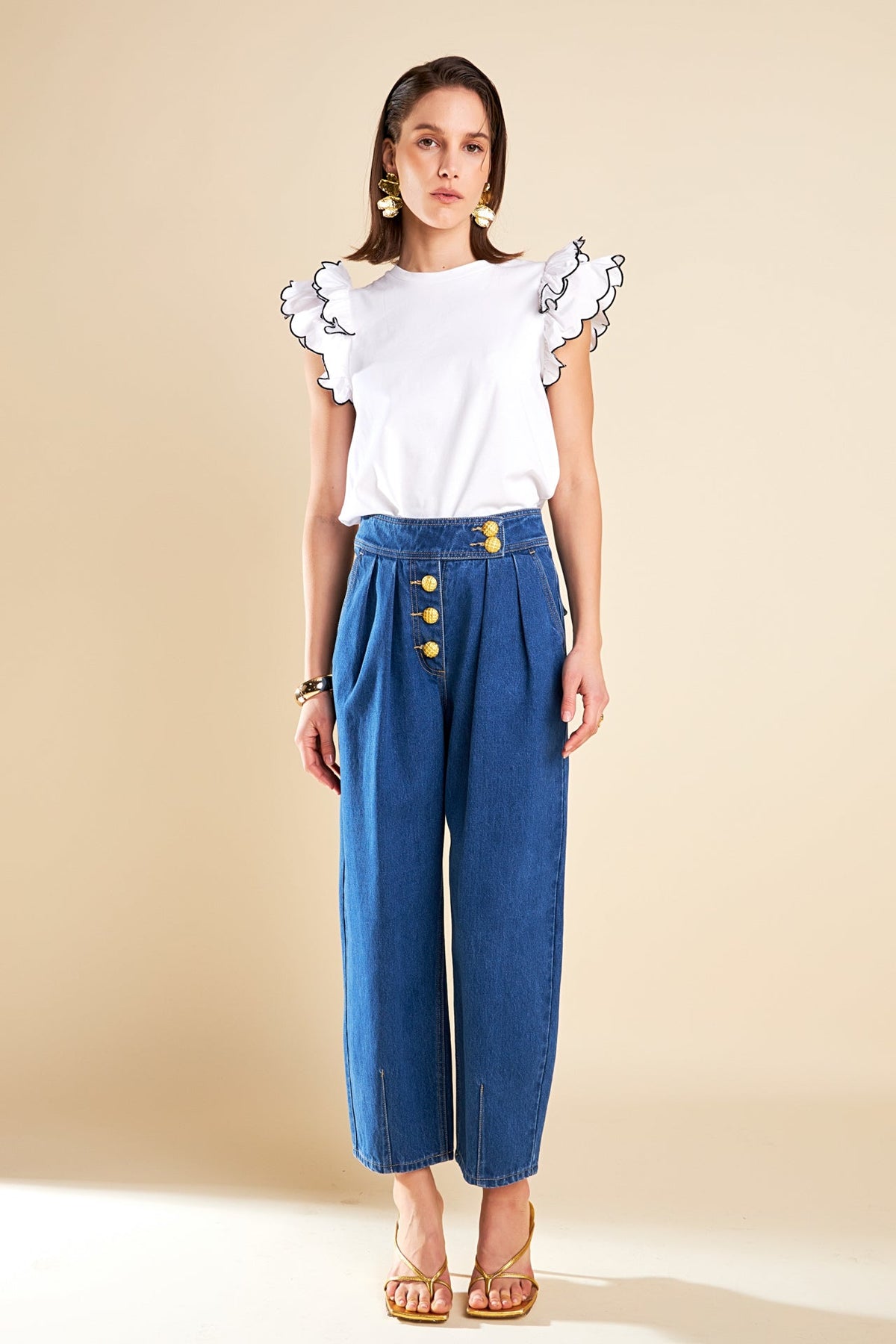 ENGLISH FACTORY - Merrow Stitch Ruffle Top - TOPS available at Objectrare