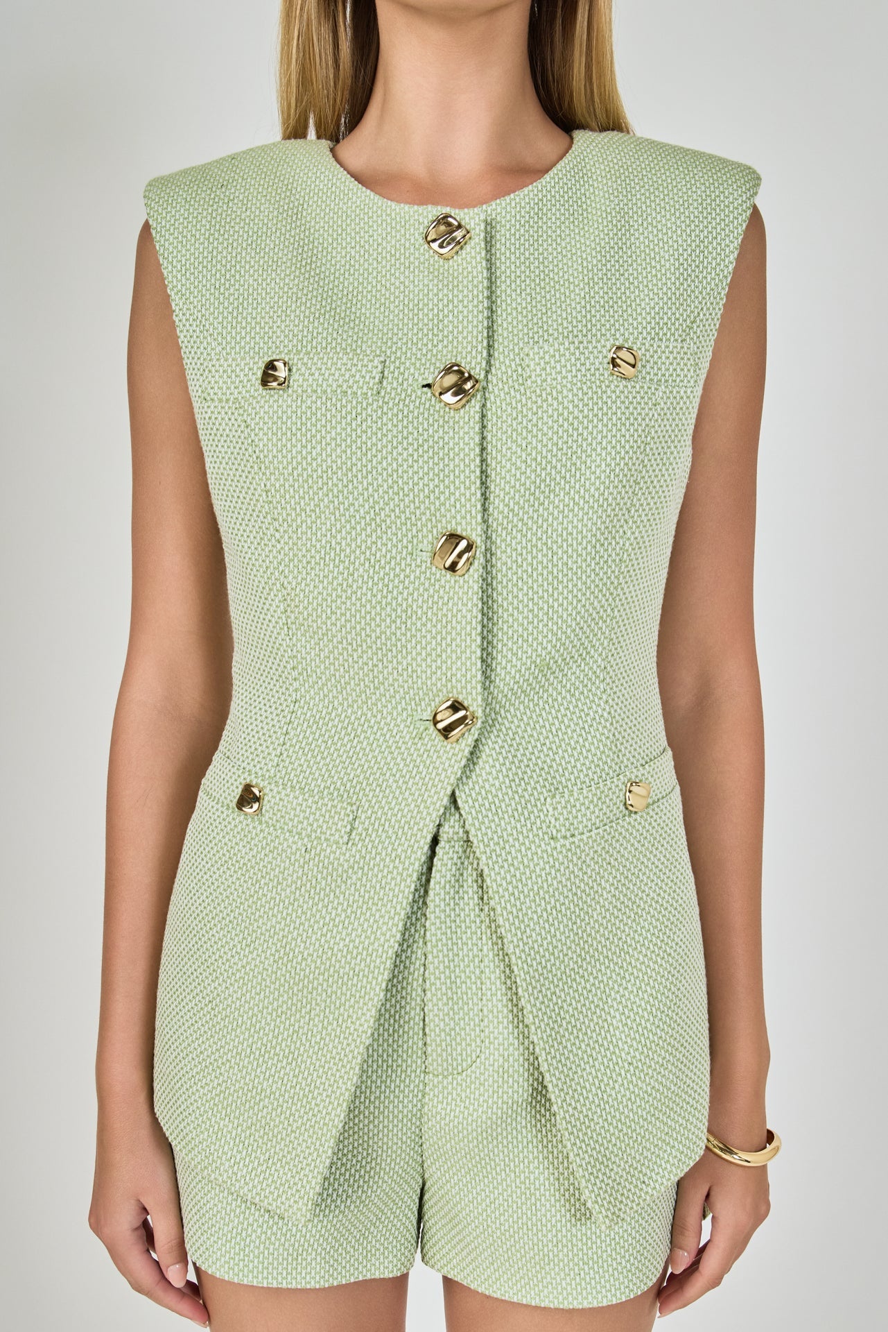 ENDLESS ROSE - Button Detail Long Vest - JACKETS available at Objectrare