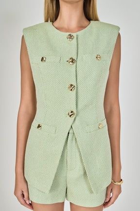 ENDLESS ROSE - Button Detail Long Vest - JACKETS available at Objectrare