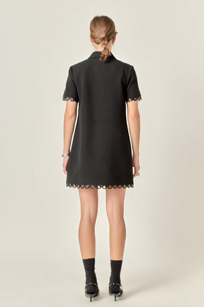 ENGLISH FACTORY - Margot Bow Scallop Hem Mini Dress - DRESSES available at Objectrare
