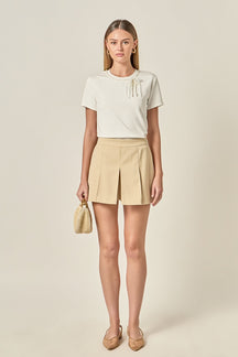 ENGLISH FACTORY - Pearl Bow Detailed T-Shirt - TOPS available at Objectrare