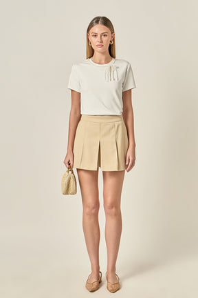 ENGLISH FACTORY - Pearl Bow Detailed T-Shirt - TOPS available at Objectrare