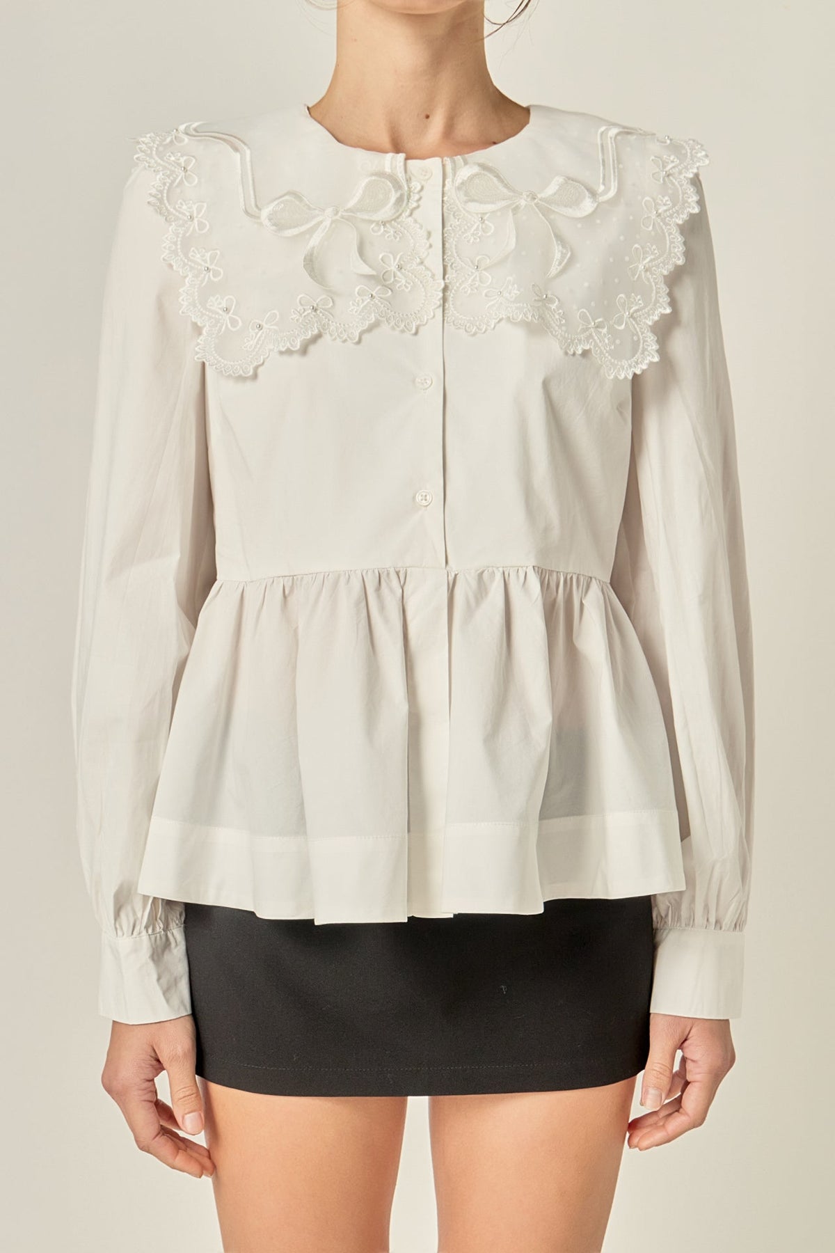 ENGLISH FACTORY - Bow Detail Poplin Blouse - TOPS available at Objectrare