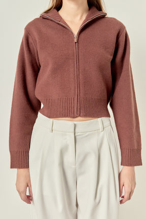 Zip-Up Funnel Neck Knit Jacket