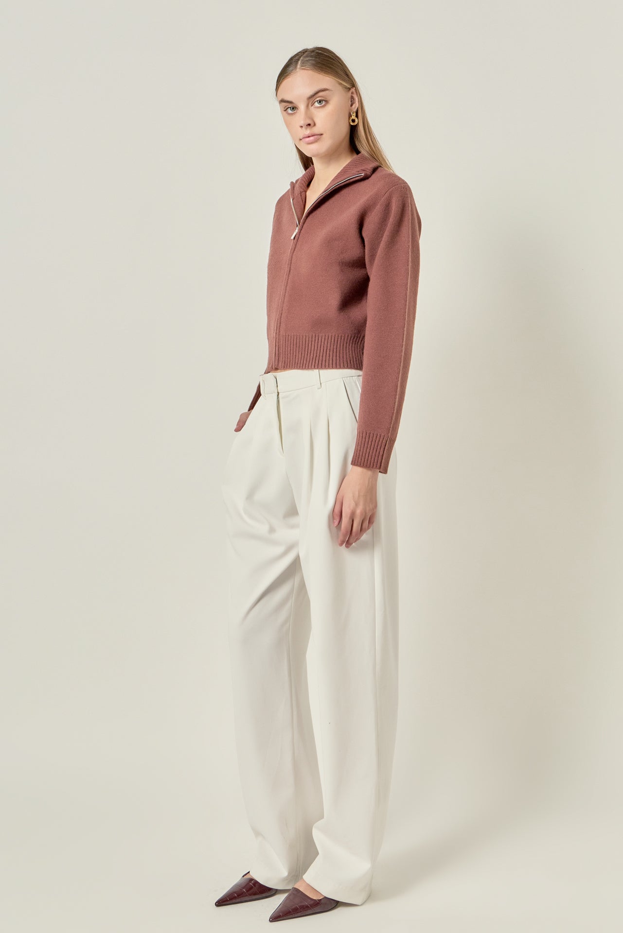 Zip-Up Funnel Neck Knit Jacket