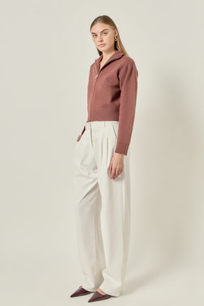 Zip-Up Funnel Neck Knit Jacket