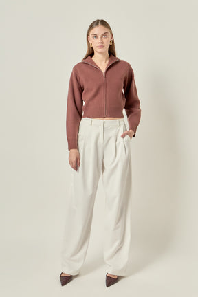 Zip-Up Funnel Neck Knit Jacket