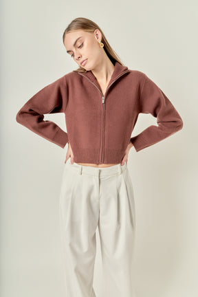 Zip-Up Funnel Neck Knit Jacket