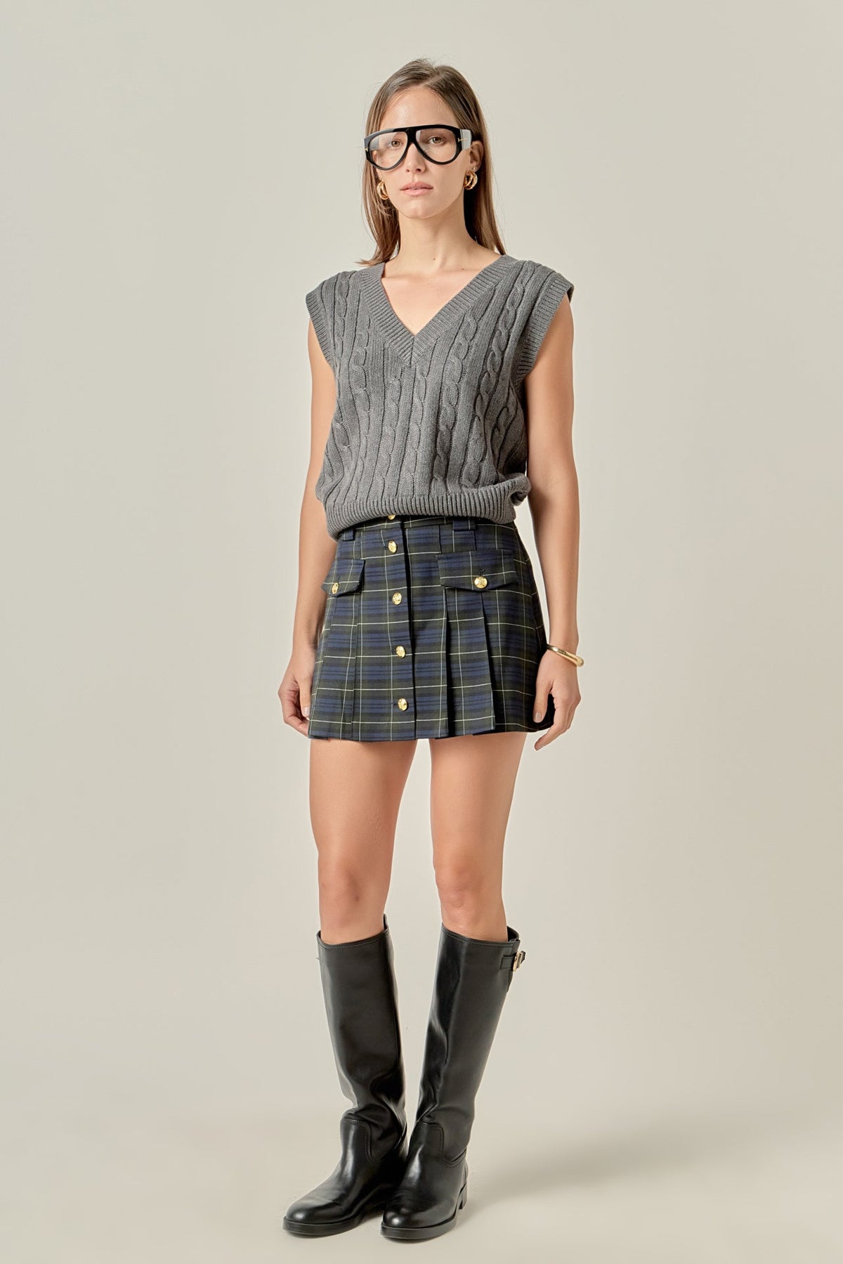 ENGLISH FACTORY - Madeline Check Pleated Mini Skort - SKORTS available at Objectrare