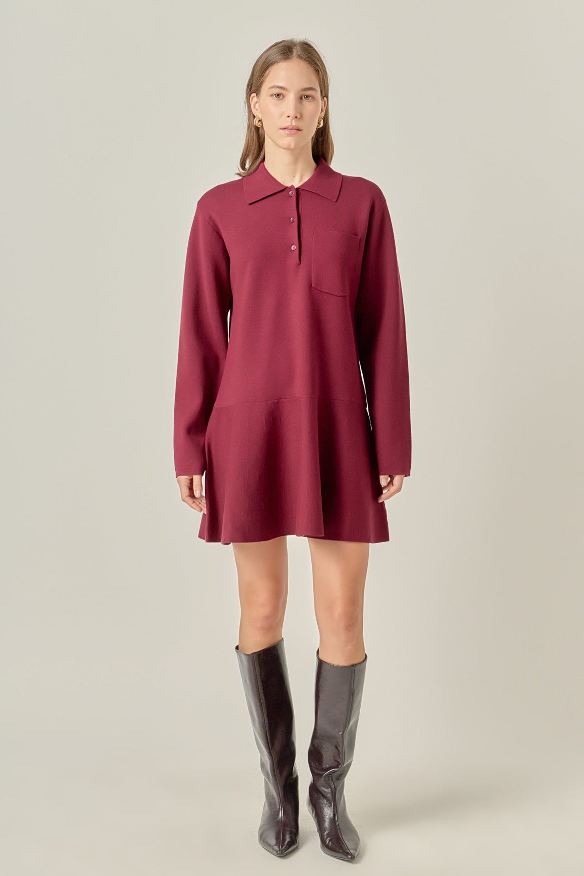 Collared Knit Mini Dress