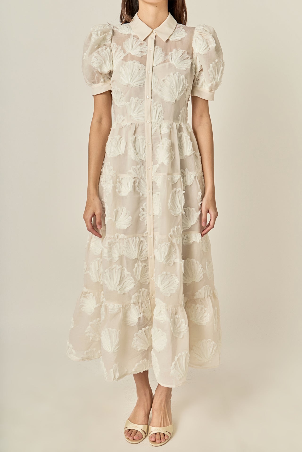 Embroidered Shell Midi Shirt Dress