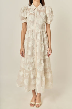 Embroidered Shell Midi Shirt Dress