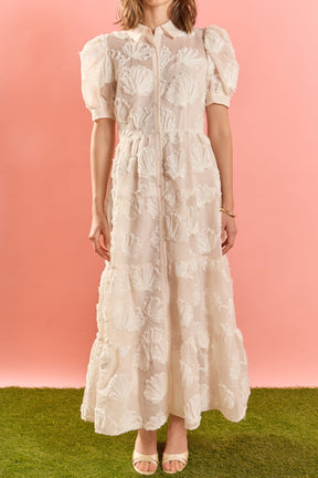 Embroidered Shell Midi Shirt Dress
