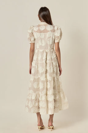 Embroidered Shell Midi Shirt Dress