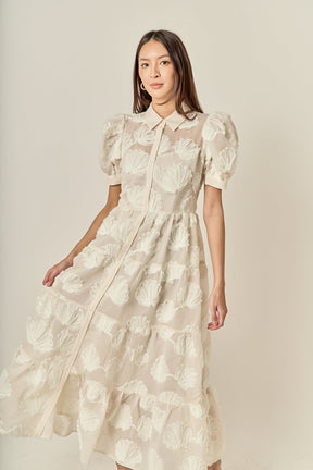 Embroidered Shell Midi Shirt Dress