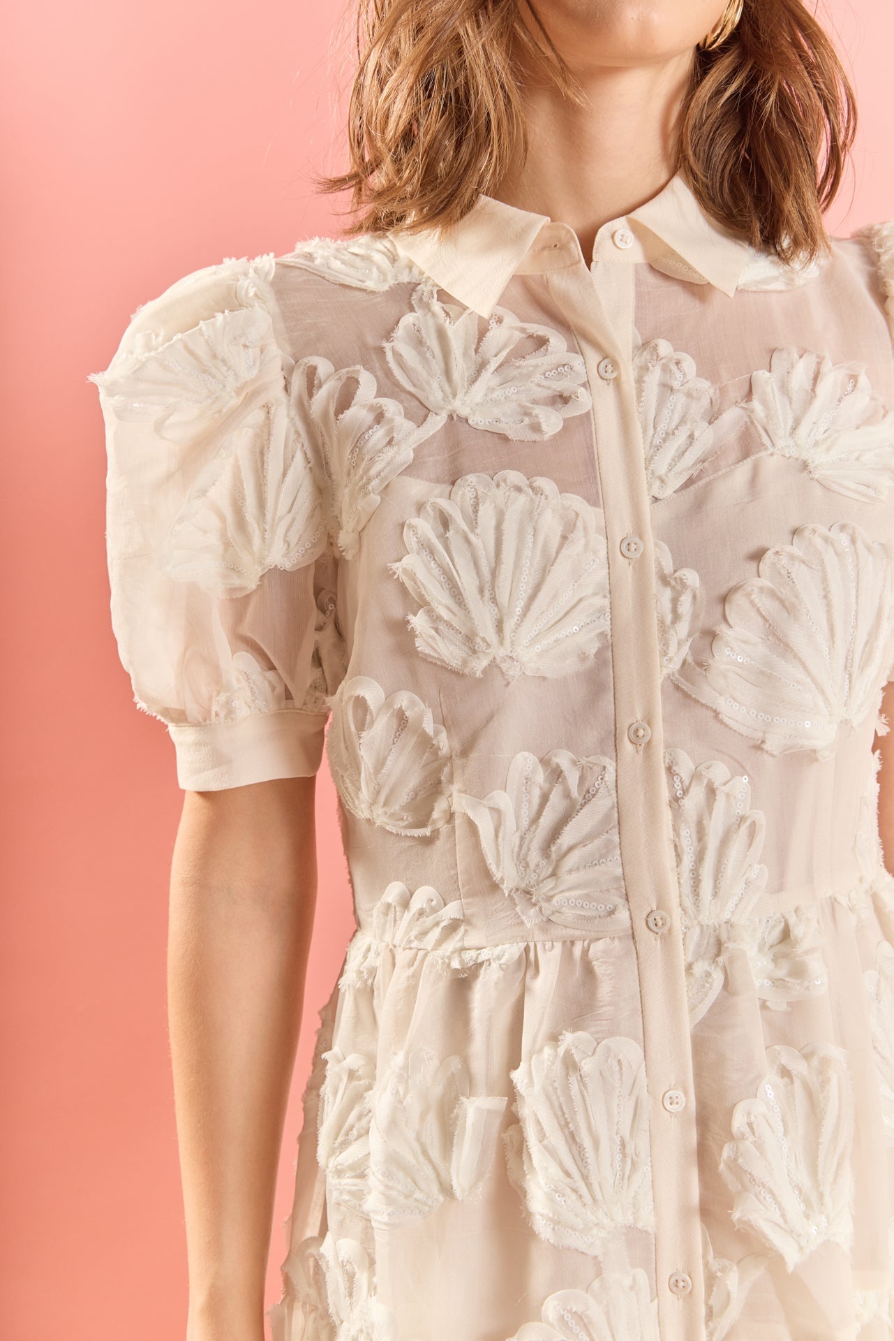 Embroidered Shell Midi Shirt Dress