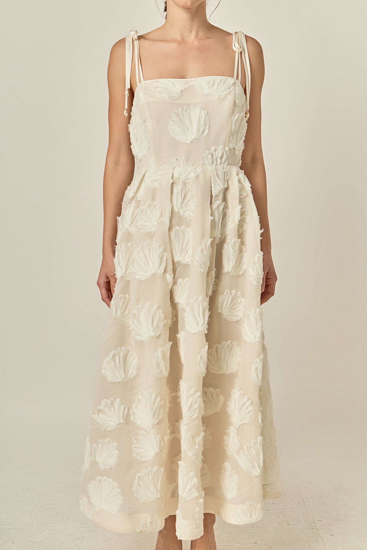 Embroidered Shell Sleeveless Midi Dress