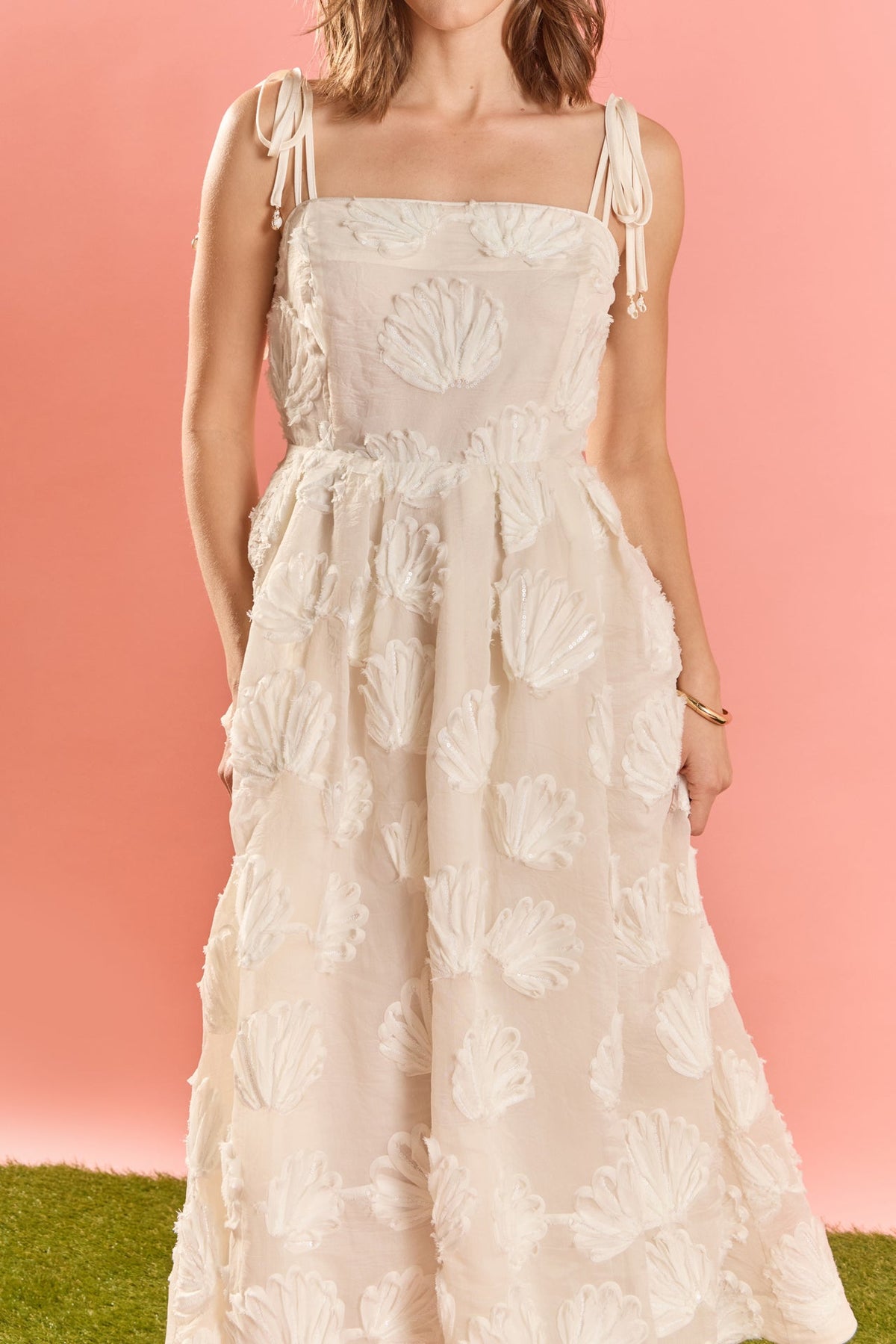 Embroidered Shell Sleeveless Midi Dress