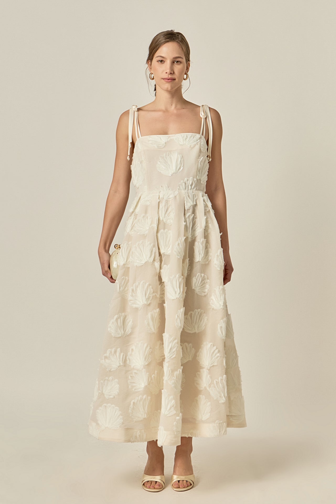 Embroidered Shell Sleeveless Midi Dress